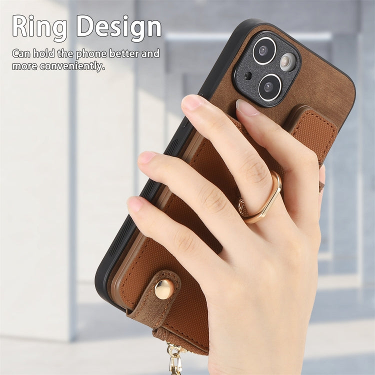 For iPhone 15 Pro Max Cross Leather Ring Vertical Zipper Wallet Back Phone Case(Brown) - iPhone 15 Pro Max Cases by buy2fix | Online Shopping UK | buy2fix