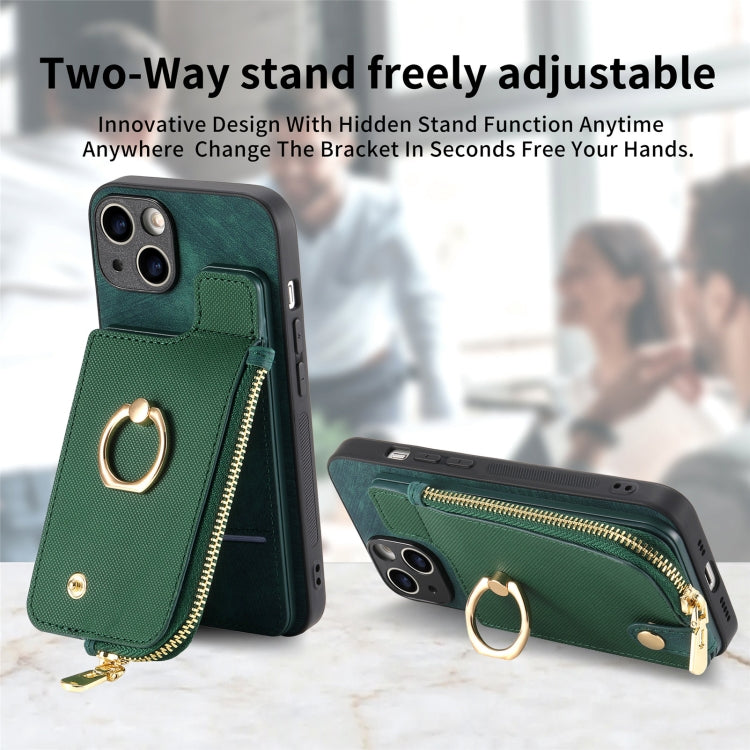 For iPhone 15 Pro Max Cross Leather Ring Vertical Zipper Wallet Back Phone Case(Green) - iPhone 15 Pro Max Cases by buy2fix | Online Shopping UK | buy2fix