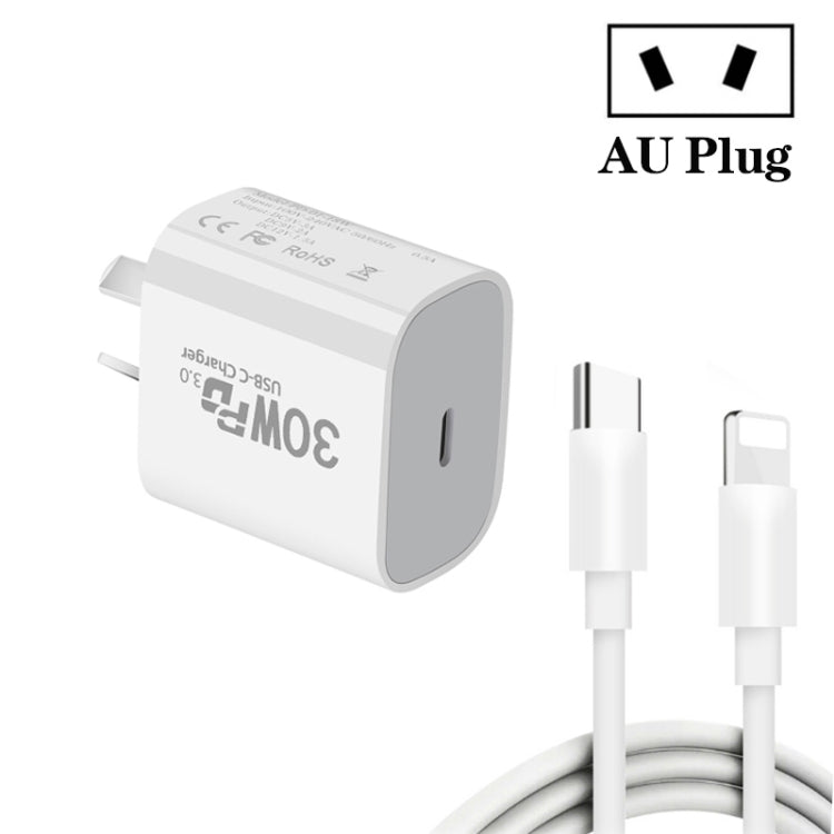 Single Port PD30W USB-C / Type-C Charger with Type-C to 8 Pin Data Cable AU Plug - USB Charger by buy2fix | Online Shopping UK | buy2fix