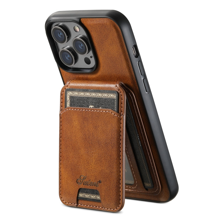 For iPhone 15 Pro Suteni H15 MagSafe Oil Eax Leather Detachable Wallet Back Phone Case(Brown) - iPhone 15 Pro Cases by Suteni | Online Shopping UK | buy2fix
