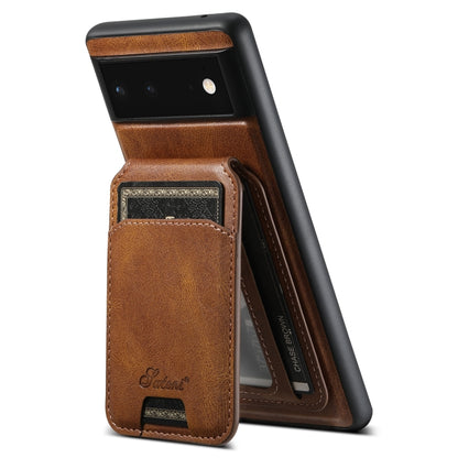 For Google Pixel 6 Suteni H15 Oil Eax Leather Detachable Wallet Back Phone Case(Brown) - Google Cases by Suteni | Online Shopping UK | buy2fix