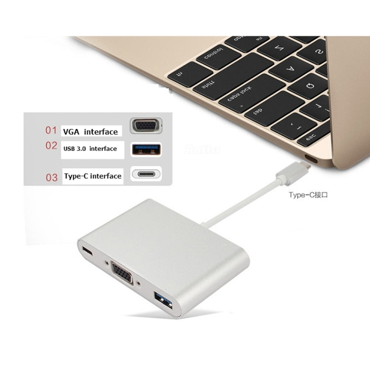 USB Type C to VGA 3-in-1 Hub Adapter supports USB Type C tablets and laptops for Macbook Pro / Google ChromeBook(Silver) - Computer & Networking by buy2fix | Online Shopping UK | buy2fix