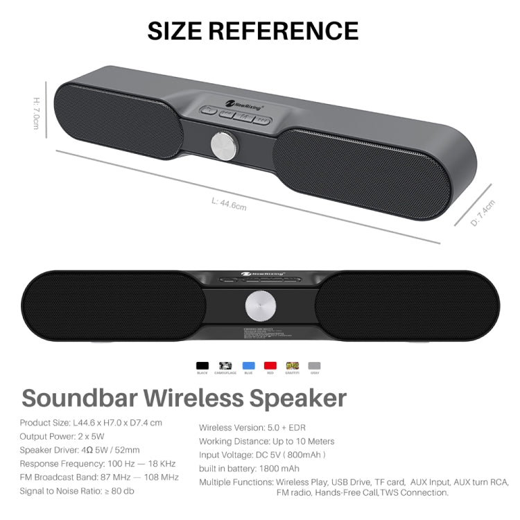 New Rixing NR4017 Portable 10W Stereo Surround Soundbar Bluetooth Speaker with Microphone(Red) - Desktop Speaker by NewRixing | Online Shopping UK | buy2fix