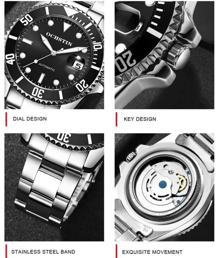 OCHSTIN 6126 Water Ghost Full Automatic Solid Stainless Steel Men Mechanical Watch Waterproof Night Light(Blue) - Sport Watches by OCHSTIN | Online Shopping UK | buy2fix
