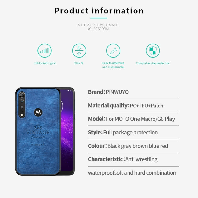 For MOTO G8 Play / One macro PINWUYO Zun Series PC + TPU + Skin Waterproof And Anti-fall All-inclusive Protective Shell(Blue) - Motorola Cases by PINWUYO | Online Shopping UK | buy2fix