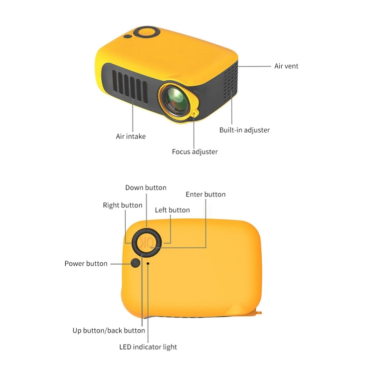 A2000 Portable Projector 800 Lumen LCD Home Theater Video Projector, Support 1080P, US Plug (Orange) - Consumer Electronics by buy2fix | Online Shopping UK | buy2fix