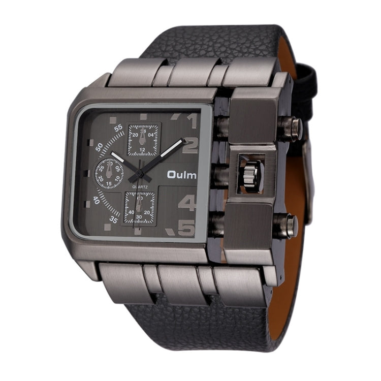 Oulm 3364 Men Square Dial Leather Belt Quartz Watch(Black) - Leather Strap Watches by Oulm | Online Shopping UK | buy2fix