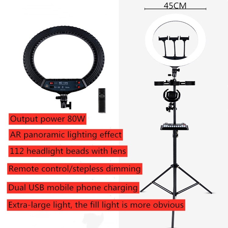 HQ-18N 18 inch 45cm LED Ring Vlogging Photography Video Lights Kits with Remote Control & Phone Clamp & 2.1m Tripod Mount, EU Plug - Consumer Electronics by buy2fix | Online Shopping UK | buy2fix