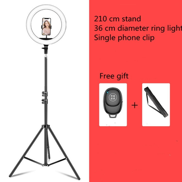 14 inch+Phone Clip Dimmable Color Temperature LED Ring Fill Light Live Broadcast Set With 2.1m Tripod Mount, CN Plug - Consumer Electronics by buy2fix | Online Shopping UK | buy2fix