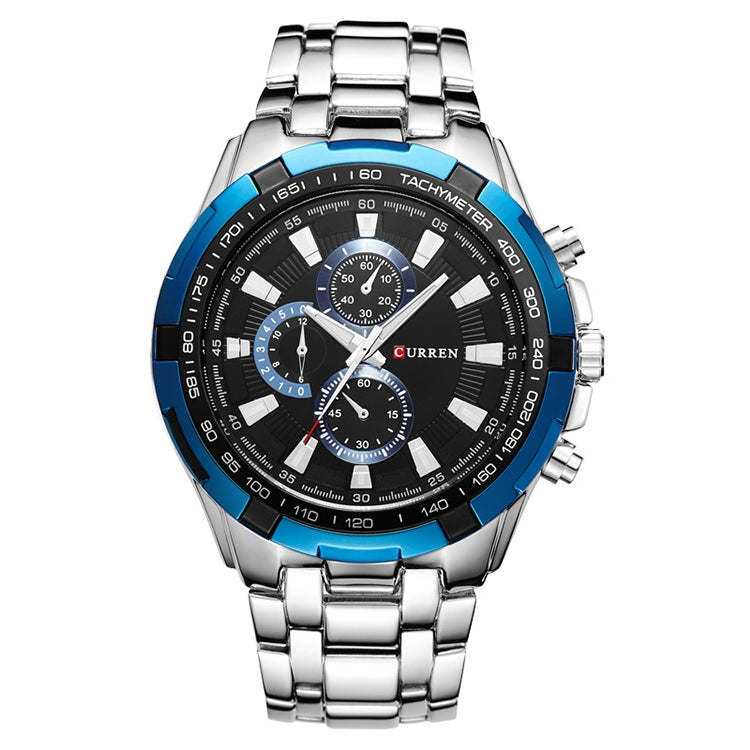 CURREN 8023 Men Stainless Steel Analog Sport Quartz Watch(White case blue face) - Metal Strap Watches by CURREN | Online Shopping UK | buy2fix