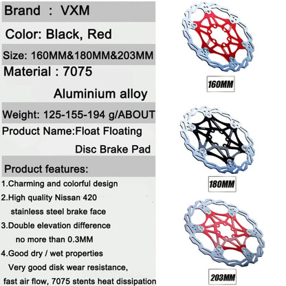 VXM Bicycle Mountain Bike Floating Brake Disc Brake 160mm(Red) - Bicycle Brake Parts by VXM | Online Shopping UK | buy2fix