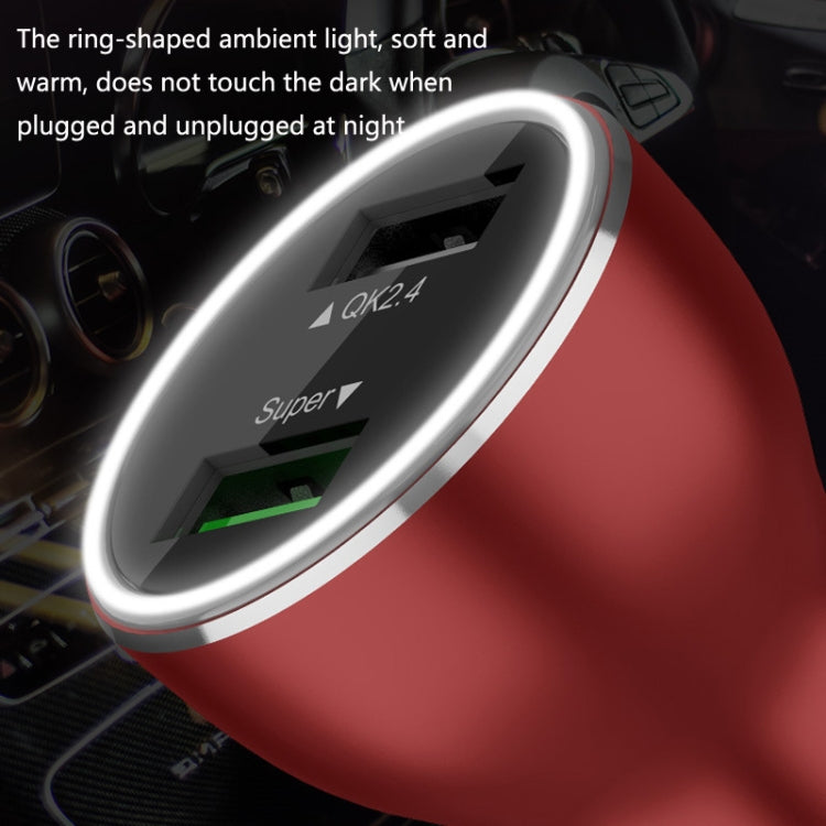 QIAKEY QK506L Dual Ports Fast Charge Car Charger(Red) - In Car by QIAKEY | Online Shopping UK | buy2fix