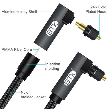 EMK 90 Degree Swivel Adjustable Right Angled 360 Degrees Rotatable Plug Nylon Woven Mesh Optical Audio Cable, Cable Length:30m(Black) - Audio Optical Cables by EMK | Online Shopping UK | buy2fix