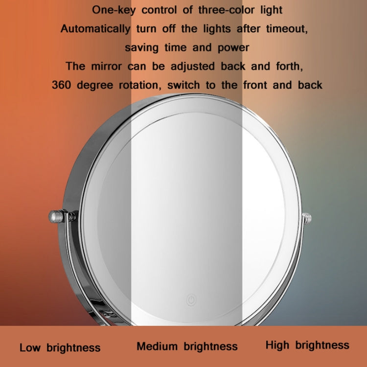 8 Inch Wall-Mounted Double-Sided Makeup Mirror LED Three-Tone Light Bathroom Mirror, Colour:Battery Models Silver(Ten Times Magnification) - Mirror by buy2fix | Online Shopping UK | buy2fix