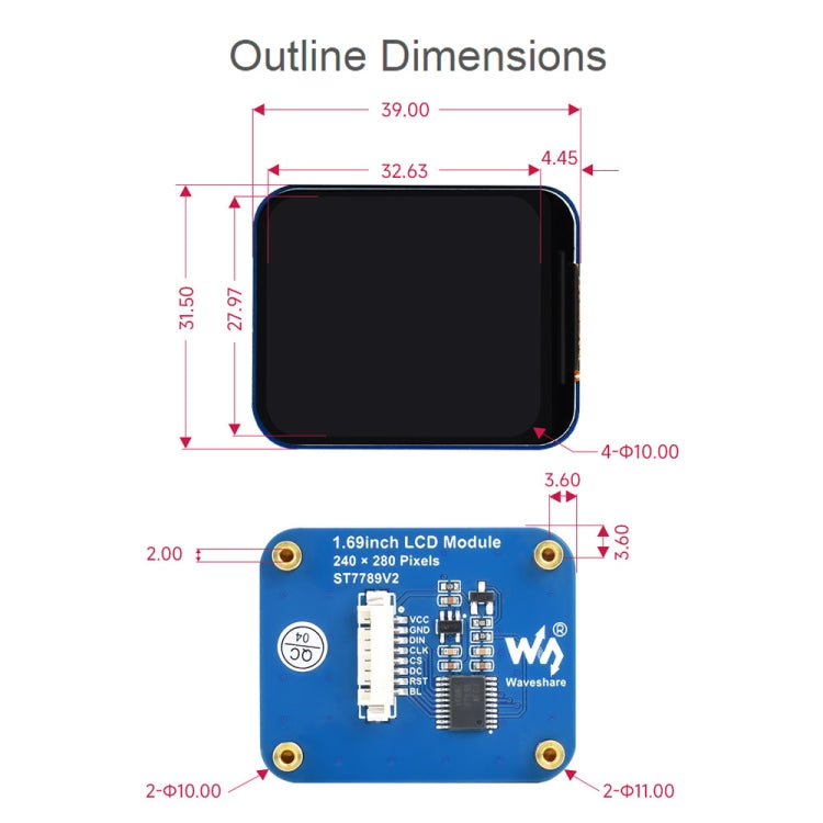 Waveshare 1.69 Inch 240×280 Resolution IPS LCD Display Module With SPI Interface - Consumer Electronics by Waveshare | Online Shopping UK | buy2fix