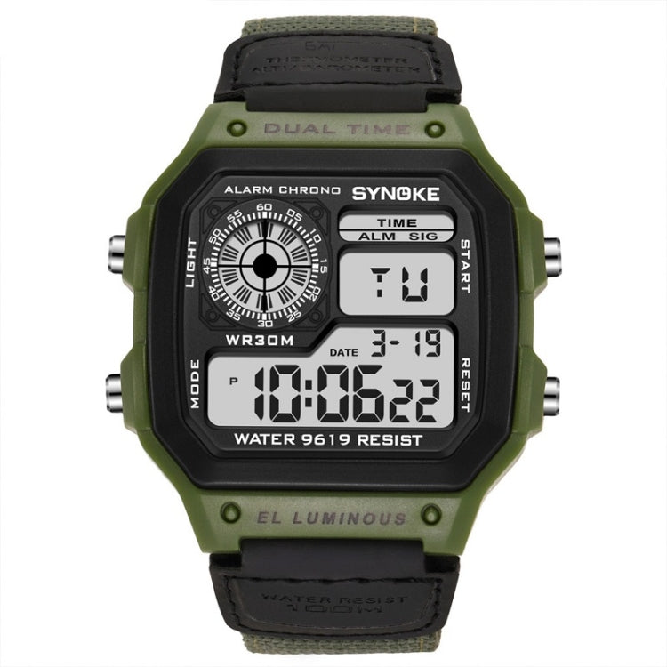 SYNOKE 9619B Nylon Canvas Strap Luminous Waterproof Digital Watch(Green Head Green Belt) - LED Digital Watches by SYNOKE | Online Shopping UK | buy2fix