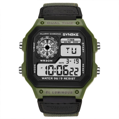 SYNOKE 9619B Nylon Canvas Strap Luminous Waterproof Digital Watch(Green Head Green Belt) - LED Digital Watches by SYNOKE | Online Shopping UK | buy2fix