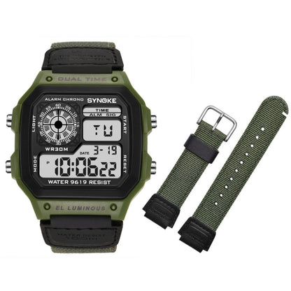 SYNOKE 9619B Nylon Canvas Strap Luminous Waterproof Digital Watch(Green Head Green Belt) - LED Digital Watches by SYNOKE | Online Shopping UK | buy2fix