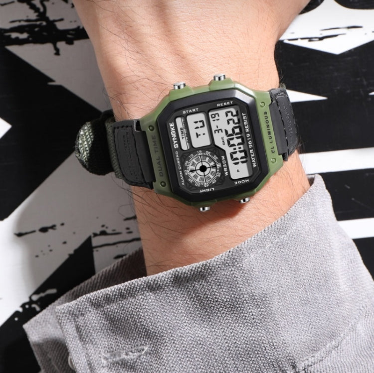 SYNOKE 9619B Nylon Canvas Strap Luminous Waterproof Digital Watch(Green Head Green Belt) - LED Digital Watches by SYNOKE | Online Shopping UK | buy2fix