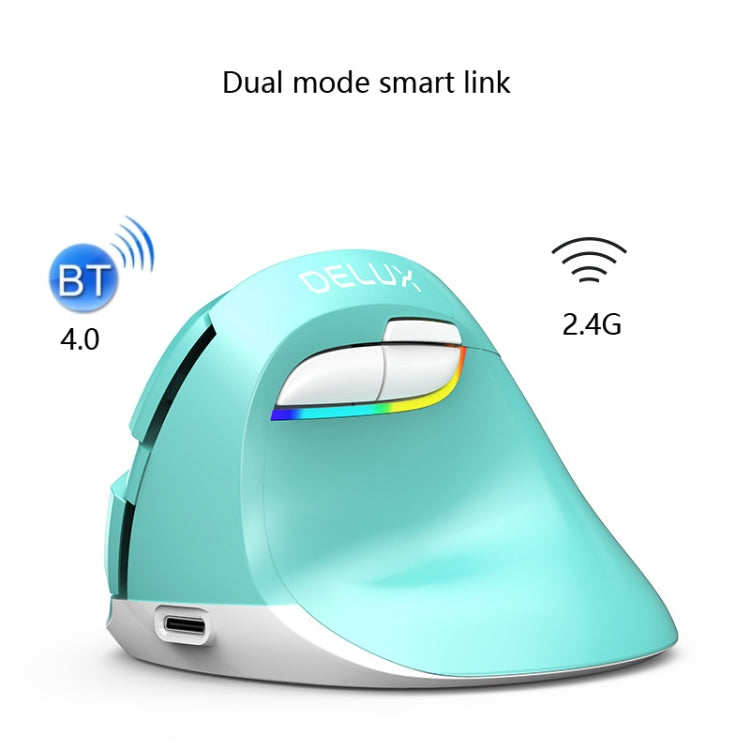 DELUX M618Mini Colorful Wireless Luminous Vertical Mouse Bluetooth Rechargeable Vertical Mouse(Mint Green) - Computer & Networking by DELUX | Online Shopping UK | buy2fix