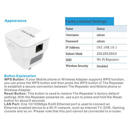 PIXLINK WR12 300Mbps WIFI Signal Amplification Enhanced Repeater, Plug Type:UK Plug - Broadband Amplifiers by PIXLINK | Online Shopping UK | buy2fix