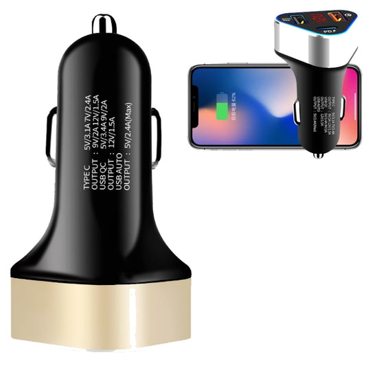 Digital Display PD+QC3.0+2.4A Car Charger TYPE-C Car Phone Charger(Gold) - In Car by buy2fix | Online Shopping UK | buy2fix