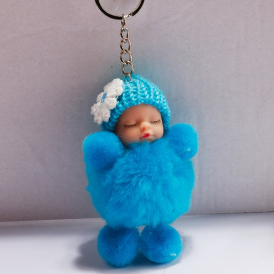 Sleeping Baby Doll Ball Key Chain Car Keyring Holder Bag Pendant Charm Keychain(Blue) - Key Rings by buy2fix | Online Shopping UK | buy2fix