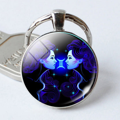 Zodiac Sign Keychain 12 Constellation Pendant Single Face Keyring - Key Rings by buy2fix | Online Shopping UK | buy2fix