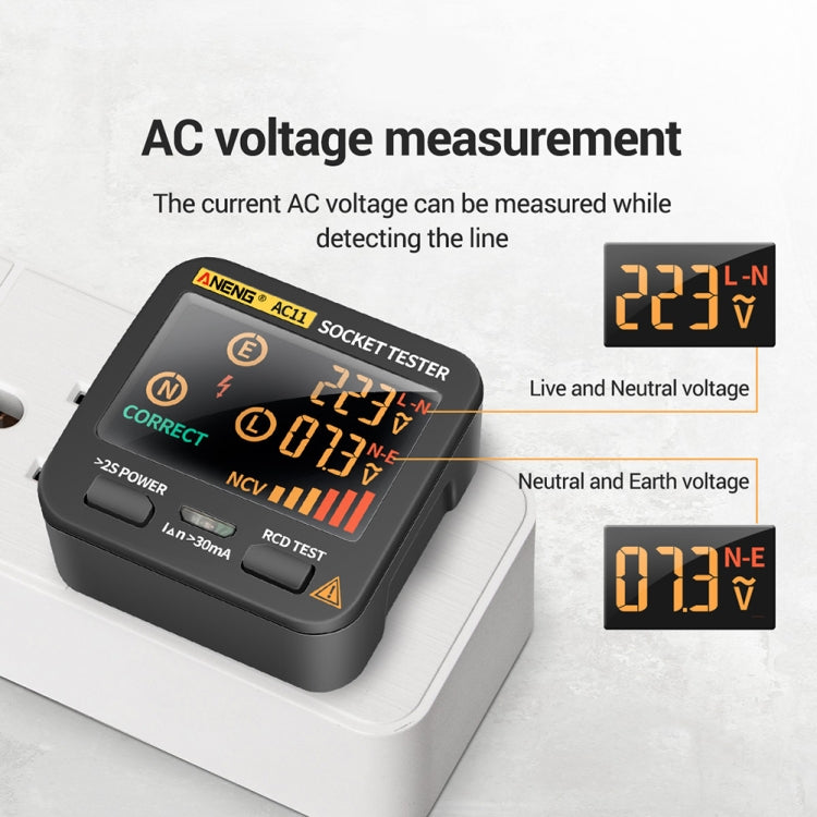 ANENG AC11 Multifunctional Digital Display Socket Tester Electrical Ground Wire Tester(EU Plug) - Current & Voltage Tester by ANENG | Online Shopping UK | buy2fix