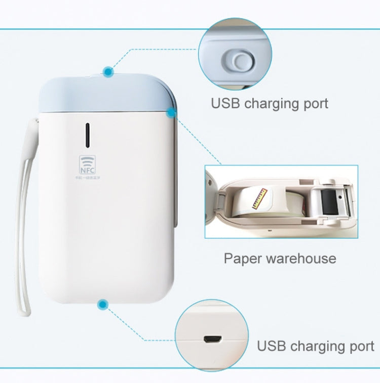 B100 Handheld Portable Bluetooth Mini Label Receipt Printer USB Charging Printer, Specification: Machine+White Label 10 Rolls - Printer by buy2fix | Online Shopping UK | buy2fix