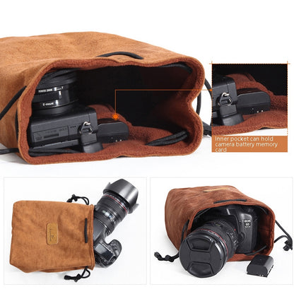 S.C.COTTON Liner Shockproof Digital Protection Portable SLR Lens Bag Micro Single Camera Bag Square Khaki L - Lens Bag by S.C.COTTON | Online Shopping UK | buy2fix