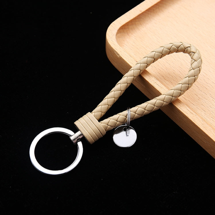 100 PCS Woven Leather Cord Keychain Car Pendant Leather Key Ring Baotou With Small Round Piece(Khaki) - Key Rings by buy2fix | Online Shopping UK | buy2fix