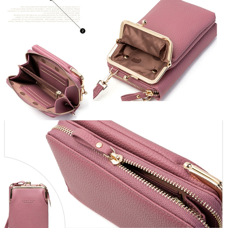 H2107 Ladies Mobile Phone Bag Shoulder Messenger Bag Pebbled Zipper Wallet(Pink) - Single-shoulder Bags by buy2fix | Online Shopping UK | buy2fix