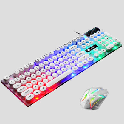 LIMEIDE GTX300 104 Keys Retro Round Key Cap USB Wired Mouse Keyboard, Cable Length: 1.4m, Colour: Punk Set White - Wired Keyboard by LIMEIDE | Online Shopping UK | buy2fix