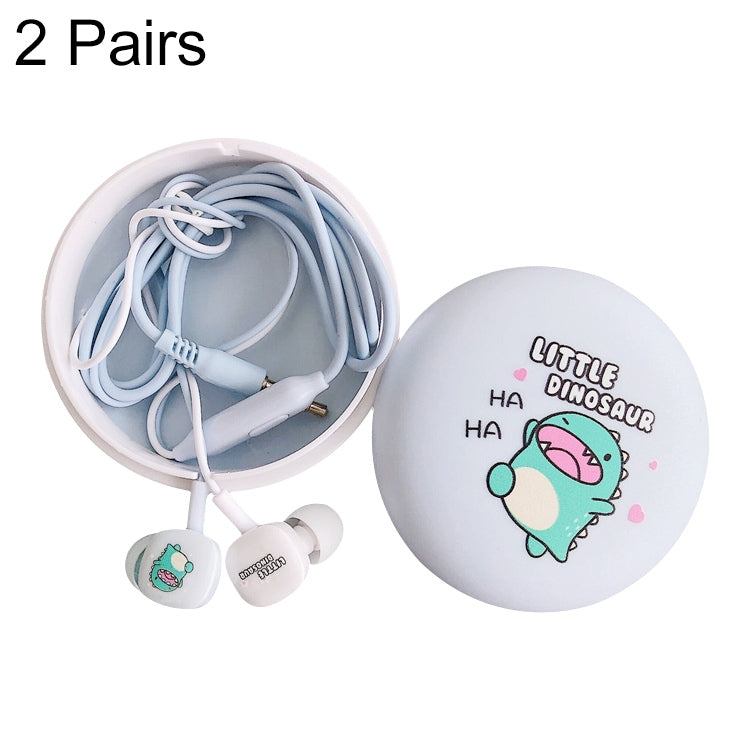 2 Pairs Cartoon Pattern Heavy Bass In-Ear Headphones Universal Wired Headphones with Microphone(Light Blue) - In Ear Wired Earphone by buy2fix | Online Shopping UK | buy2fix