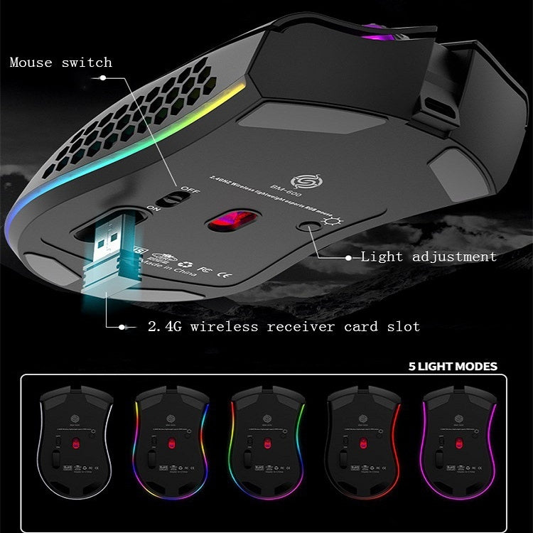 K-Snake BM600 1600 DPI 7-keys Hollow Lightweight Wireless Charging RGB Colorful Gaming Mouse(Wireless BM600 White) - Wireless Mice by K-Snake | Online Shopping UK | buy2fix