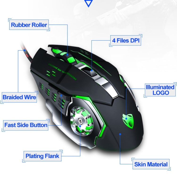 T-WOLF V6 USB Interface 6-Buttons 3200 DPI Wired Mouse Gaming Mechanical Macro Programming 7-Color Luminous Gaming Mouse, Cable Length: 1.5m(Macro Definition Silent Version White) - Wired Mice by T-WOLF | Online Shopping UK | buy2fix