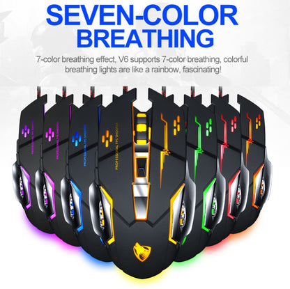 T-WOLF V6 USB Interface 6-Buttons 3200 DPI Wired Mouse Gaming Mechanical Macro Programming 7-Color Luminous Gaming Mouse, Cable Length: 1.5m(Macro Definition Silent Version Black Silver) - Wired Mice by T-WOLF | Online Shopping UK | buy2fix