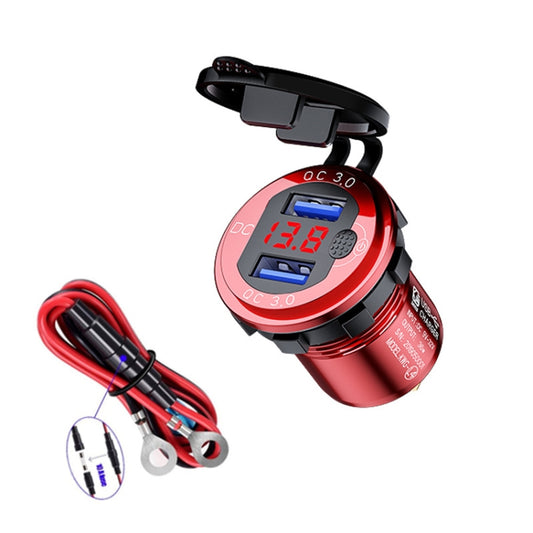 Aluminum Alloy Double QC3.0 Fast Charge With Button Switch Car USB Charger Waterproof Car Charger Specification: Red Shell Red Light With 60cm Line - In Car by buy2fix | Online Shopping UK | buy2fix