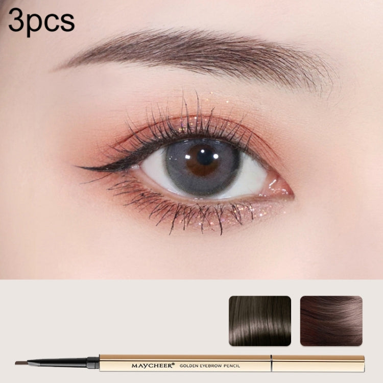 3 PCS MAYCHEER 3117 Small Gold Bars Double Eyebrow Pencil Thin Head Waterproof Non-bleeding Eyebrow Pencil(4 Gray Brown) - Eyes by MAYCHEER | Online Shopping UK | buy2fix