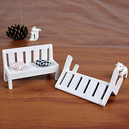 Mini Wooden Bench Dolls House Miniature Garden Dollhouse Furniture Accessory, Size:11*5*7 CM(White) - Model Toys by buy2fix | Online Shopping UK | buy2fix