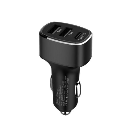 QIAKEY GT690C Dual USB + USB-C / Type-C Aluminum Alloy Three-Hole Car Charger(Black) - Car Charger by QIAKEY | Online Shopping UK | buy2fix