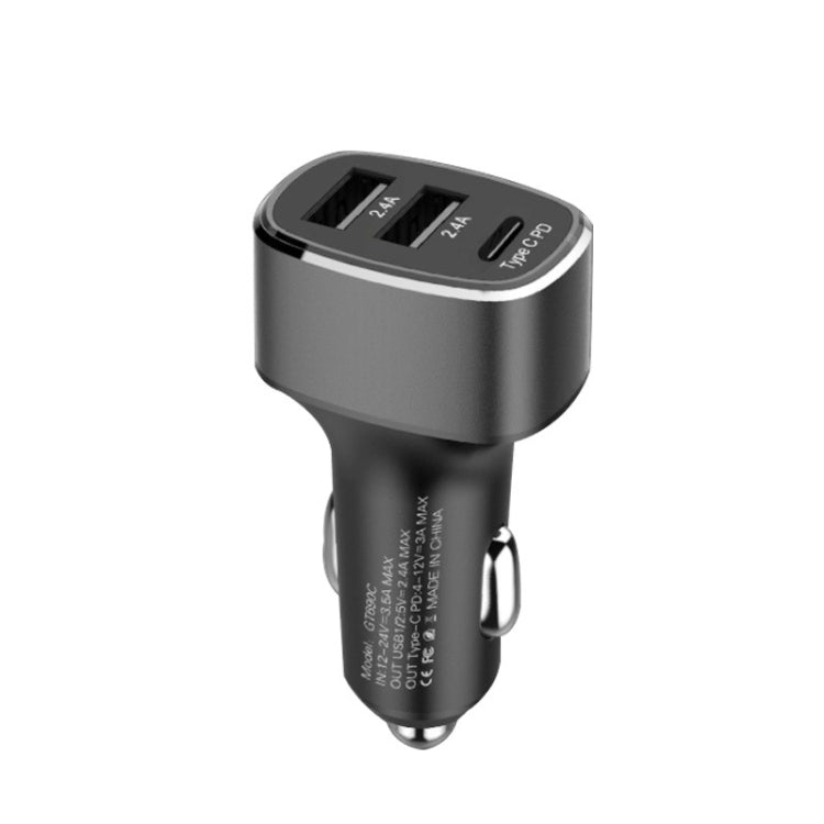 QIAKEY GT690C Dual USB + USB-C / Type-C Aluminum Alloy Three-Hole Car Charger(Gray) - Car Charger by QIAKEY | Online Shopping UK | buy2fix