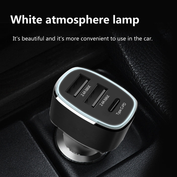 QIAKEY GT690C Dual USB + USB-C / Type-C Aluminum Alloy Three-Hole Car Charger(Gray) - Car Charger by QIAKEY | Online Shopping UK | buy2fix