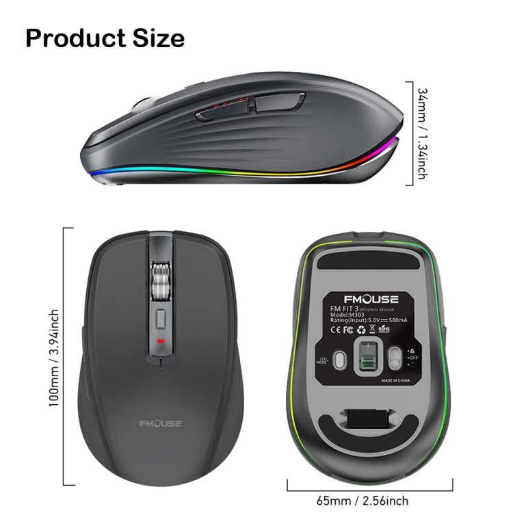Fmouse M303 2400DPI Bluetooth&2.4G Dual Modes Rechargeable RGB Mouse(Pink) - Wireless Mice by Fmouse | Online Shopping UK | buy2fix