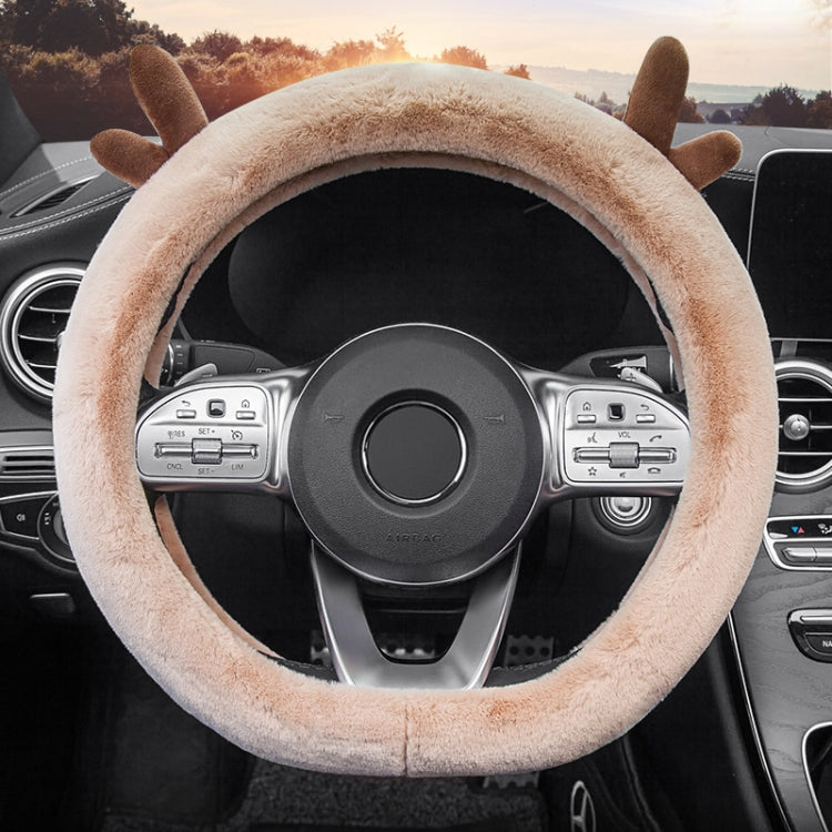 Antler Thick Plush Steering Wheel Cover, Style: D Type (Camel) - In Car by buy2fix | Online Shopping UK | buy2fix