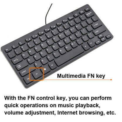 K1000 87 Keys Thin Wire Small Keyboard Multimedia Mini Keyboard(Black) - Wired Keyboard by buy2fix | Online Shopping UK | buy2fix