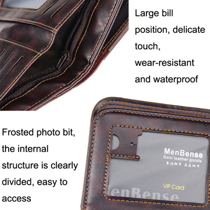 Menbense Short Fashion Leisure Magnetic Buckle Large Capacity 3 Fold Male Wallet(Dark Brown) - Wallets by Menbense | Online Shopping UK | buy2fix