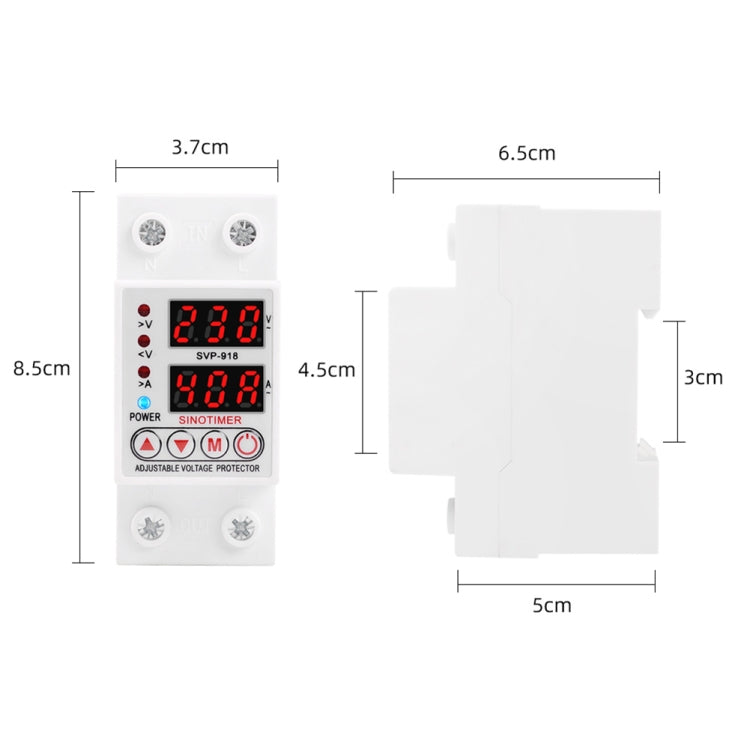 SINOTIMER SVP-918 Adjustable Self-resetting Intelligent  Over-voltage Under-voltage Protector, Current:  63A - Other Tester Tool by SINOTIMER | Online Shopping UK | buy2fix