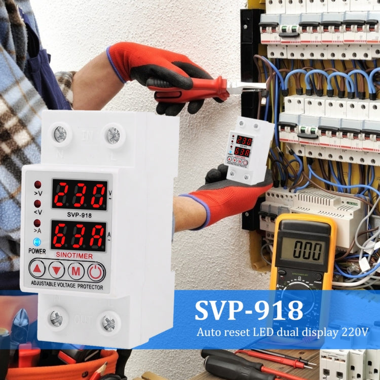 SINOTIMER SVP-918 Adjustable Self-resetting Intelligent  Over-voltage Under-voltage Protector, Current:  63A - Other Tester Tool by SINOTIMER | Online Shopping UK | buy2fix